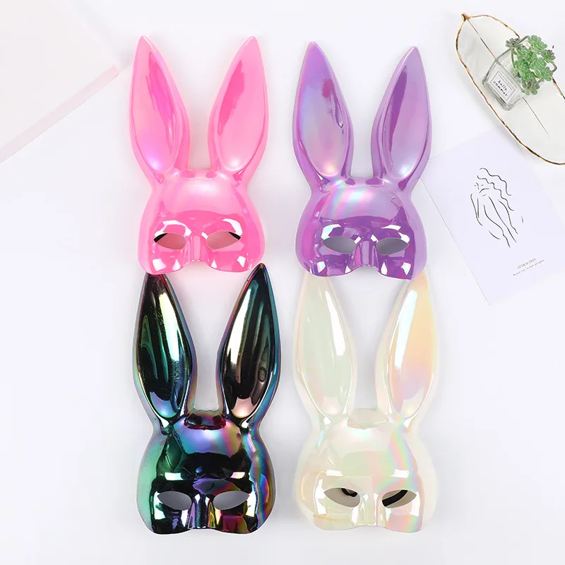 Rabbit Mask Cosplay Masquerade Mask Easter Bunny Colorful Mask Halloween Party Bar Nightclub Sexy Half Face Mask Jewelry