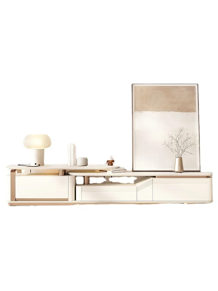 Modern simple retractable living room household small-sized glass floor cabinets are installed and landed.