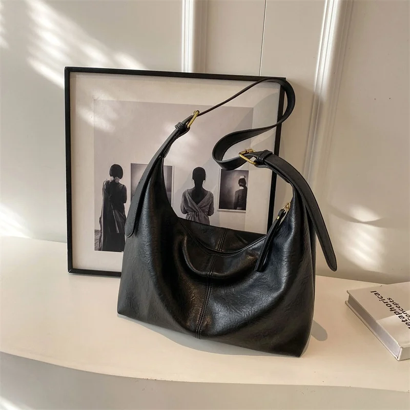 

PU Leather Commuter Fashion Vintage Casual Tote Bag Maillard Stylish Crossbody Bags for Women Texture Large Capacity Temperament