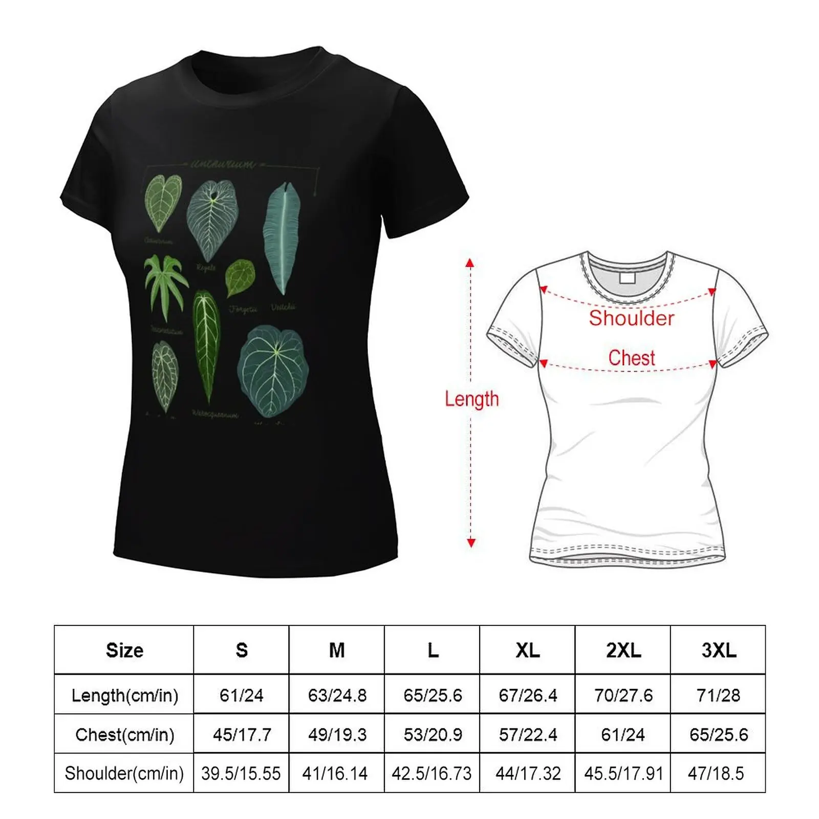 Anthurium leaves species chart botanical illustration T-shirt vintage clothes Aesthetic clothing workout t shirts for Women