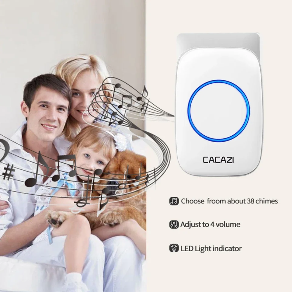 CACAZI Wireless Doorbell Waterproof 300M Remote Bell 6 Button 1 Receiver LED Smart Home Call Bell 58 Chime Hotel Ringbell 220V