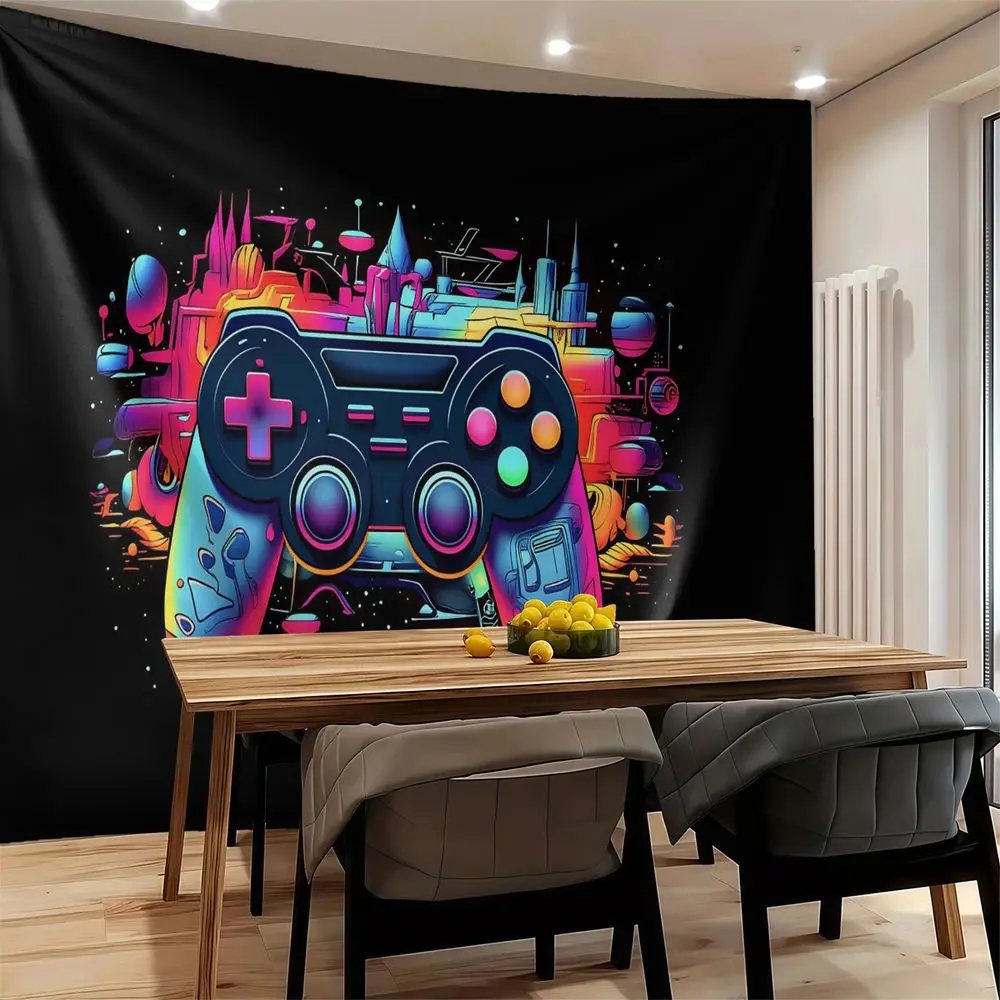 Neon Gaming Controller Tapestry Wall Tapestry Wall Hanging Digital Print Backdrop Decor for Bedroom Gamer Room Decor