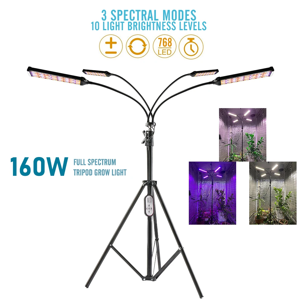 

Dimmable 160W LED Plant Light Grow Lamp Full Spectrum Tripod Growing Bars Hydro For Flower Seeds Veg Indoor Greenhouse Grow Tent