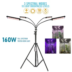 Lámpara LED regulable de 160W para cultivo de plantas, trípode de espectro completo, barras de cultivo hidroeléctricas para semillas de flores y verduras, tienda de cultivo para invernadero de interior