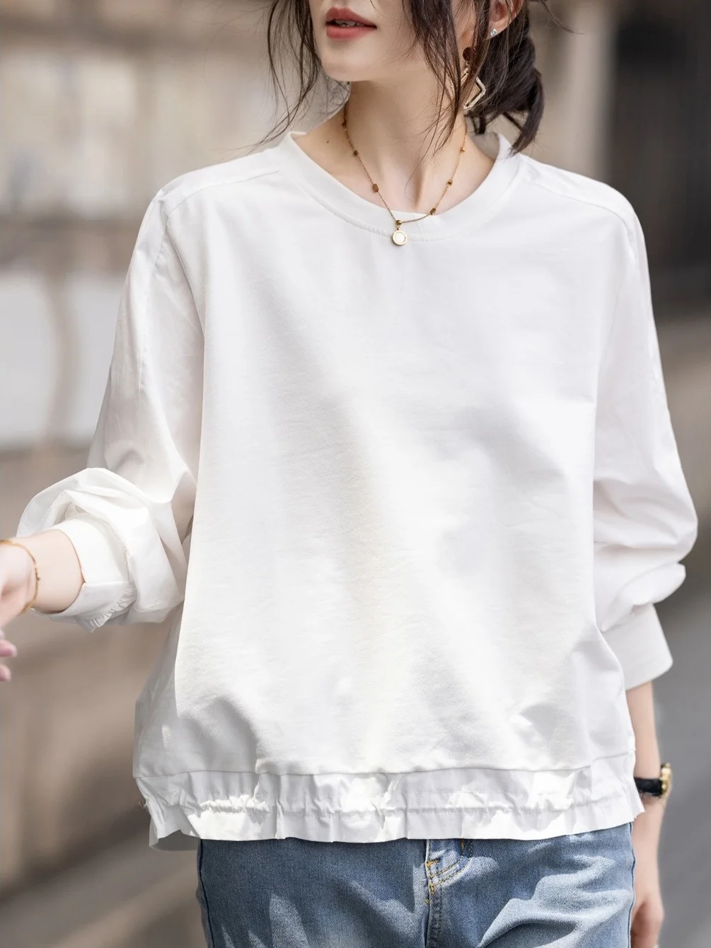 الكورية Sle طول الكتف Sve جولة Ne طويلة irt المرأة تنوعا Faionable ربيع الخريف تصميم صغير تحسس irt الأعلى #1