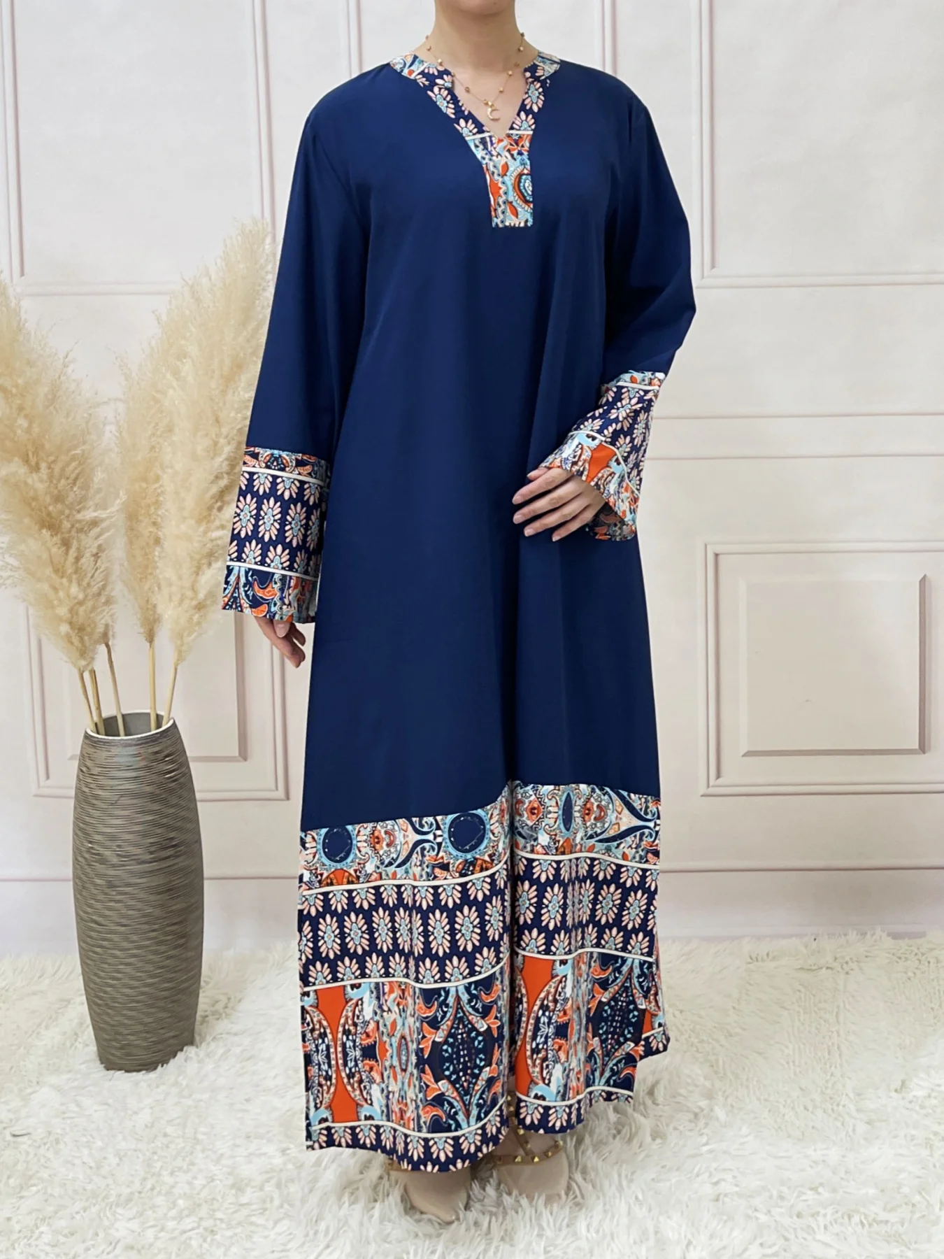 Ethnic Pattern Long Sleeve Dress V Neck Casual Holiday Wear