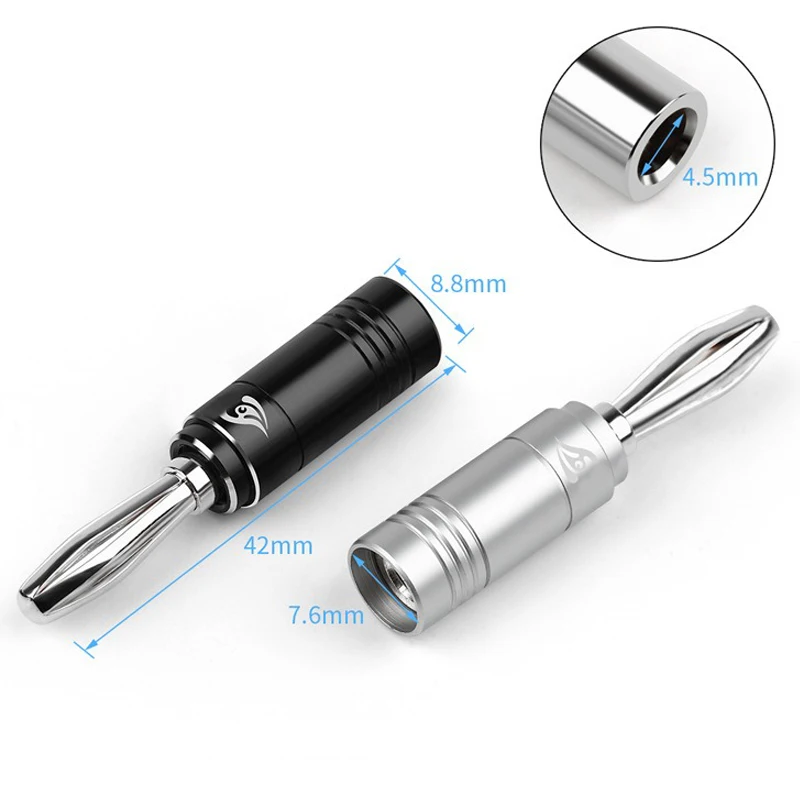 

2PCS Banana Plug Connectors 4.5mm Audio Terminal Rhodium Plated Connector for Hifi Speaker Cable Amplifier Welding-free Plug