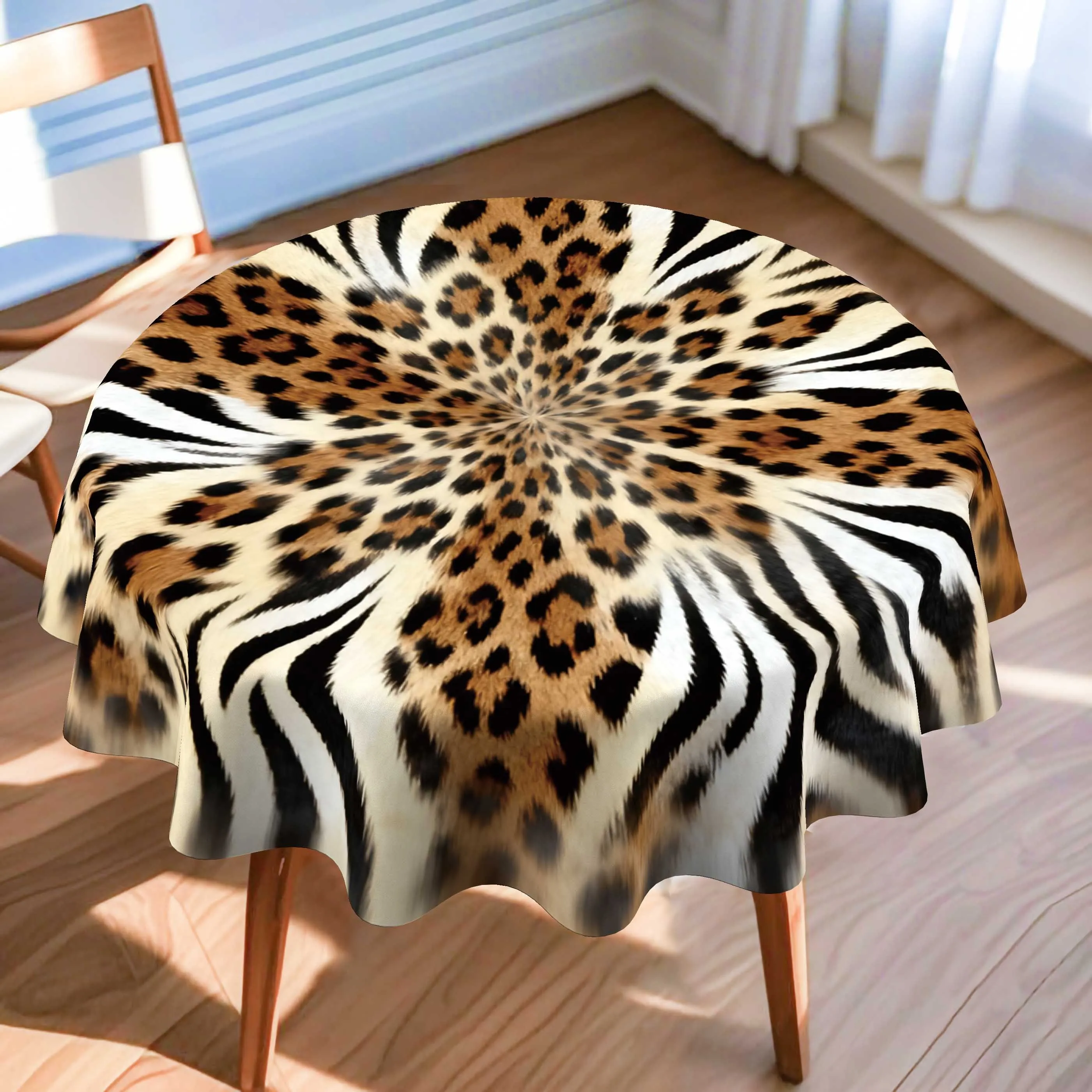 Round tablecloth, leopard print, zebra print, animal texture, printed tablecloth, 2D flat pattern print.