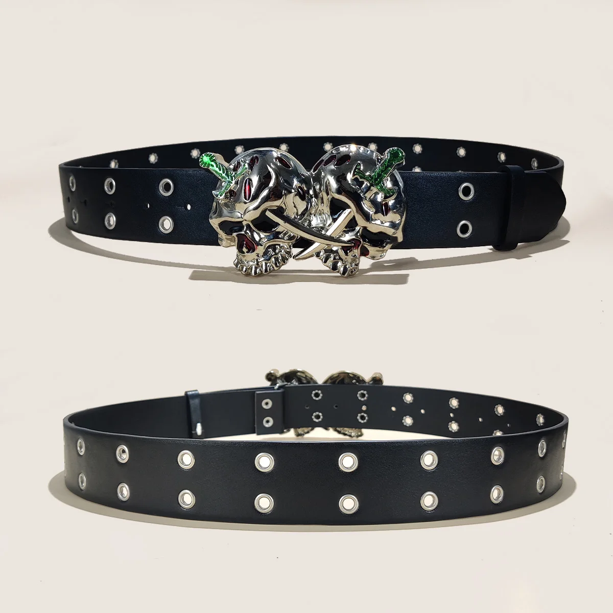 المرأة فاسق الجمجمة حزام Harajuku القوطية Y2K العيينة الهيكل العظمي رئيس الديكور حزام الرجال الفتيات حزام جلد اكسسوارات الهالوين #3