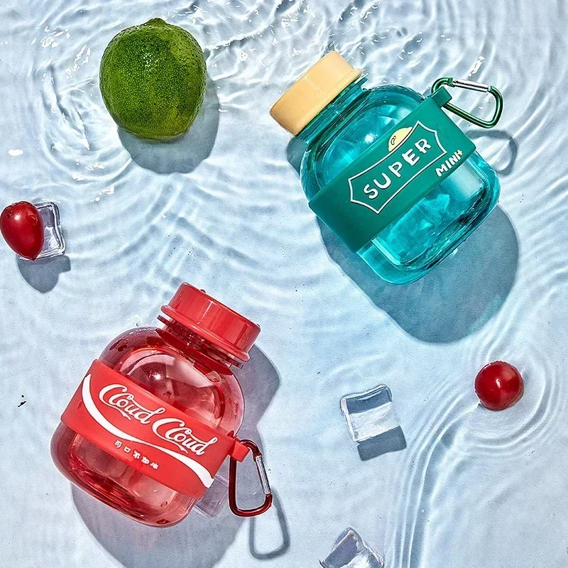 Mini botella de agua portátil de 330ml para niñas, bonita botella de agua de plástico para exteriores, regalos creativos para amigos