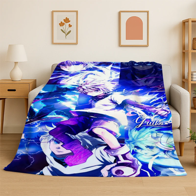 Anime Hunter × Hunter HxH Cartoon Flannel Blanket Soft Warm Throw Blanket for Bedroom Living Room Bed Travel Camping Picnic
