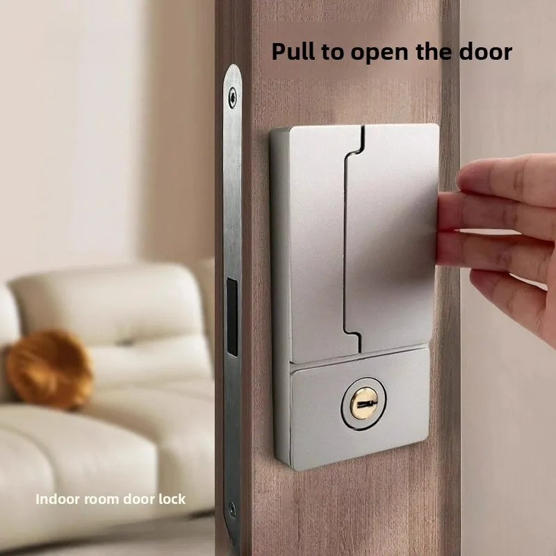 Minimally Magnetic Silent Bedroom Wooden Door Lock with Embedded Swing Door Lock, Flat Invisible Lock, Modern Simplicity