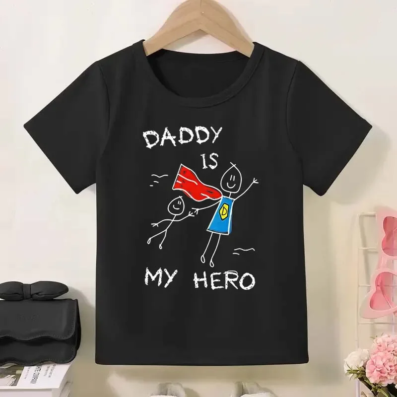 

Daddy Is My Hero Printed Children T-shirt Summer Boys Casual Loose Simple Round Neck Short Sleeve Kids Tops Clothing T-shirt
