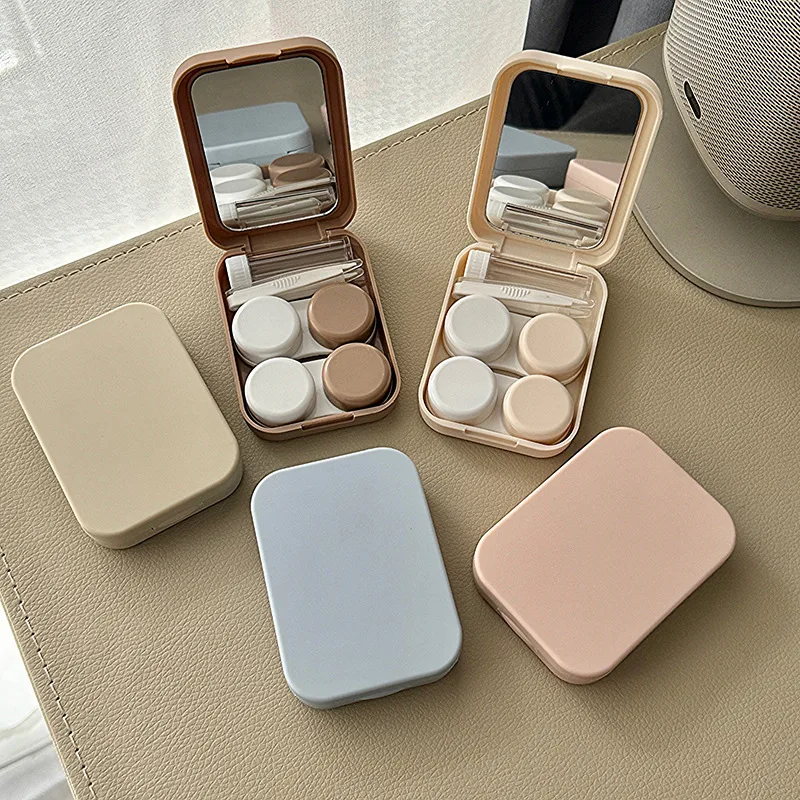 1Set Contact Lens Holder Portable Travel Eye Care Storage Case Built-in Mirror Tweezers Applicator Mini Makeup Lens Container