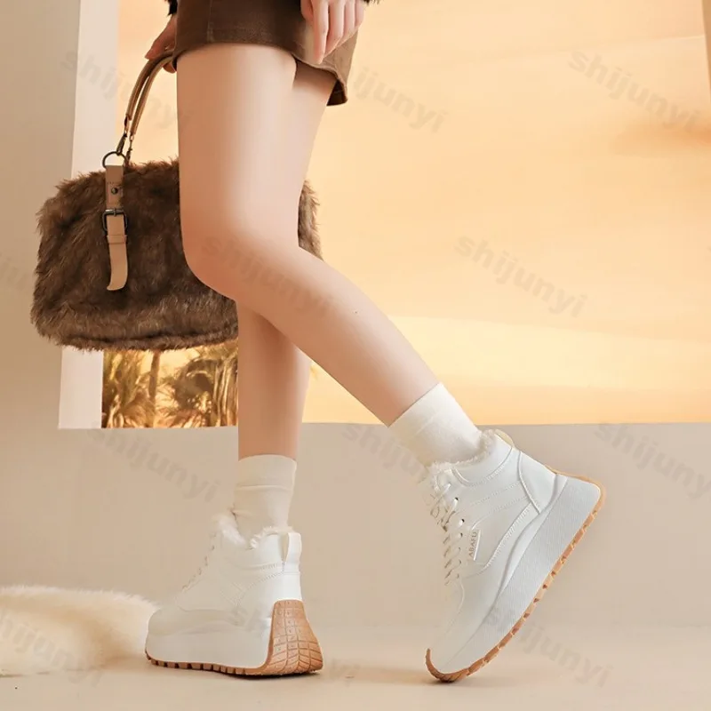 Women's Vintage Warm Velvet High Top Snow Boots 2025 Winter New Fashion Versatile Plush Comfortable Non Slip Chunky Cotton Boots view 4