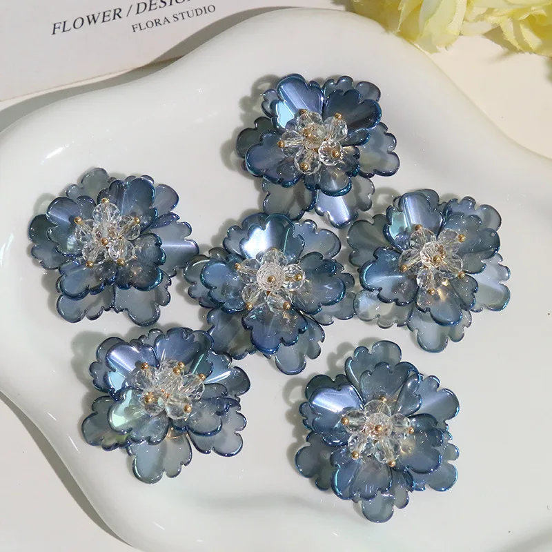 Shoe Charms 1 Piece Deep Blue Glaze Peony Crystal Beaded Flower Cluster DIY Jelly Clog Decoration Korean Princess Summer