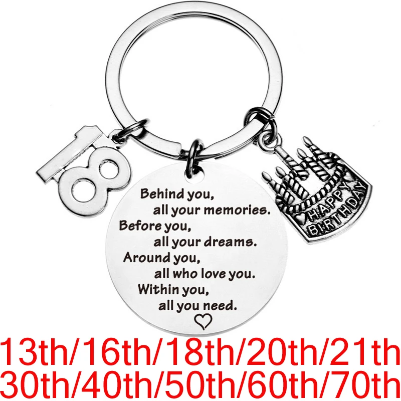 

Happy Birthday Gifts Keychain Inspirational Gifts Jewelry for Women Men 13th 16th 18th 20th 21th 30th 40th 50th 60th 70th