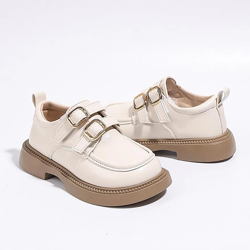 New Genuine Leather Girls' Shoes Children's Princess Soft-soled Small Leather Shoes British Non-slip Black Loafers.