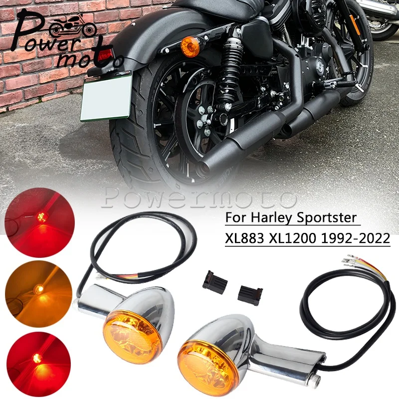 

LED Indicator Lamp Amber Turn Signal Light For Harley Sportster XL883 XL1200 1992-2022 Rear Steel Tail Brake Stop Lights Flasher