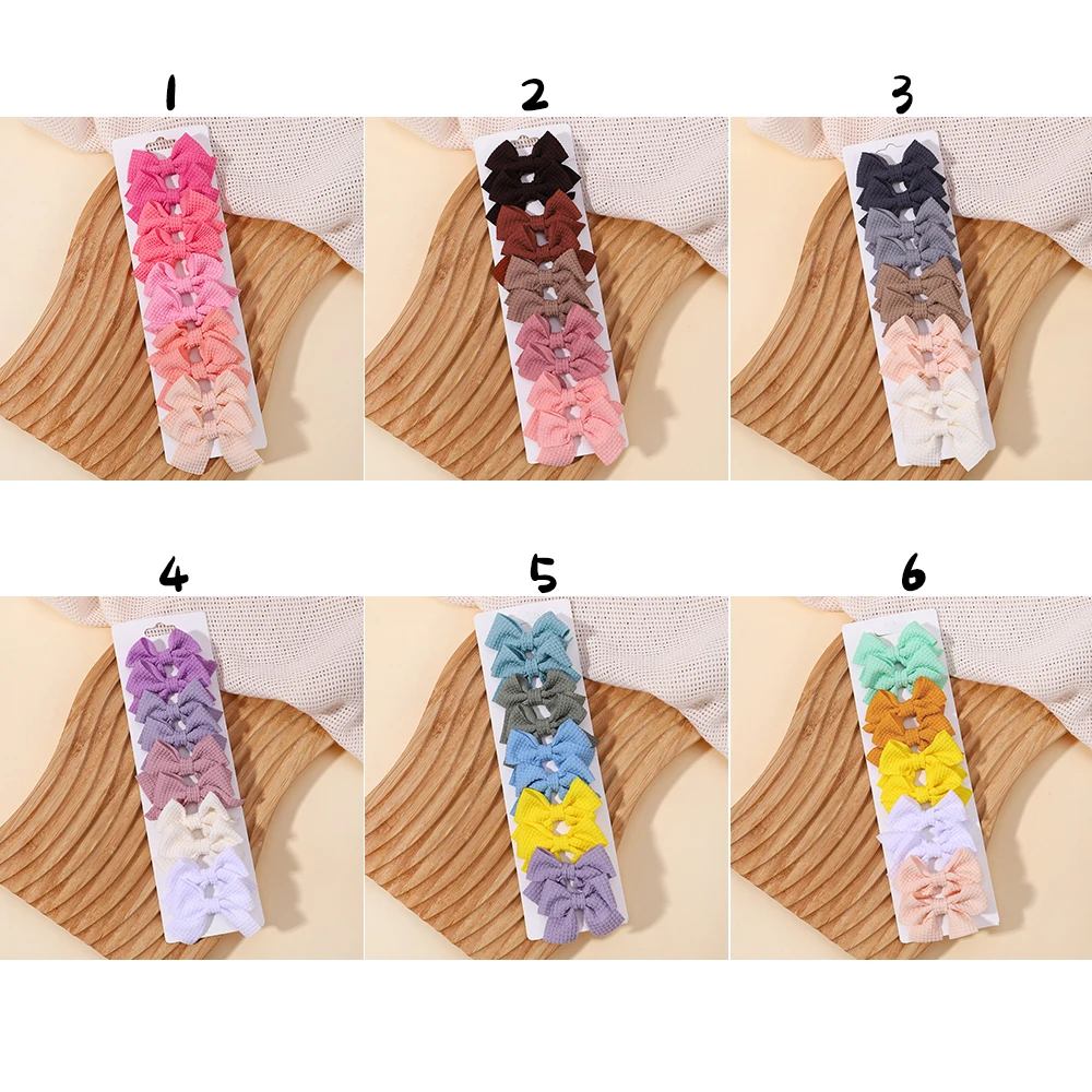 10Pcs Soft Cotton Bow Hairclips for Girl Sweet Plaid Design Hairpin Baby 2.5inch Mini Hairgripe Barrettes Kids Hair Accessories