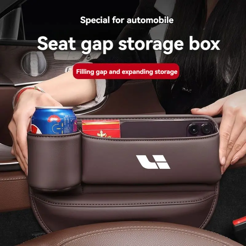 Multifunction Leather Car Seat Organizer Box Gap Filler With Cup Holder For Li Lixiang L7 L8 L9 Ideal 2022 2023 Car ACcessories