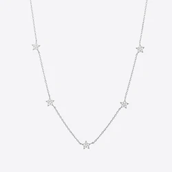 VEWANT 925 Sterling Silver Star CZ Ziron Pave Charm Beads Necklace Long Chain Wedding Fine Jewelry Gift