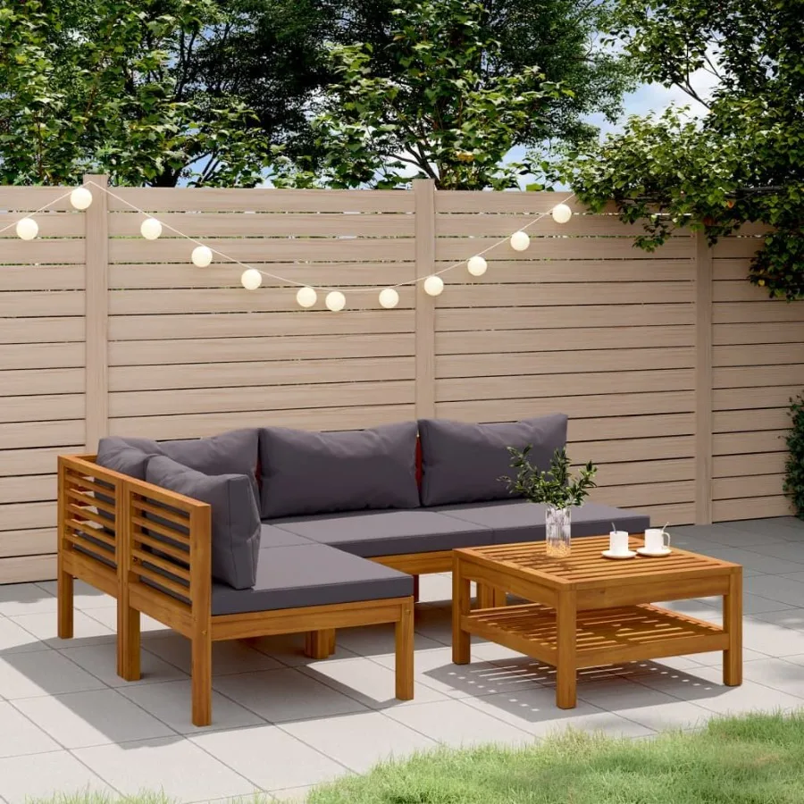 

5 Piece Patio Lounge Set with Cushion Solid Acacia Wood