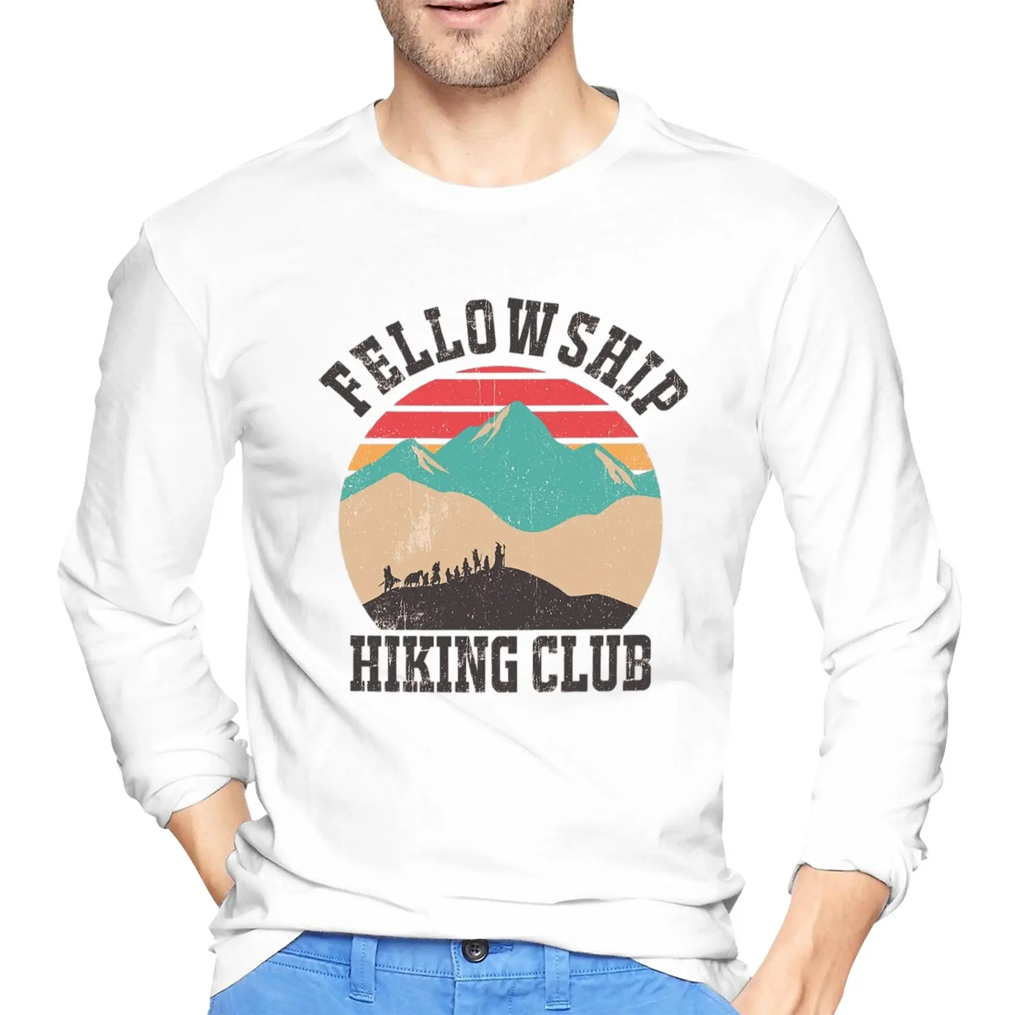

Fellowship Hiking Club Men's Long Sleeved T-shirt Fashion Round Neck T shirts Spring and Autumn Men tops