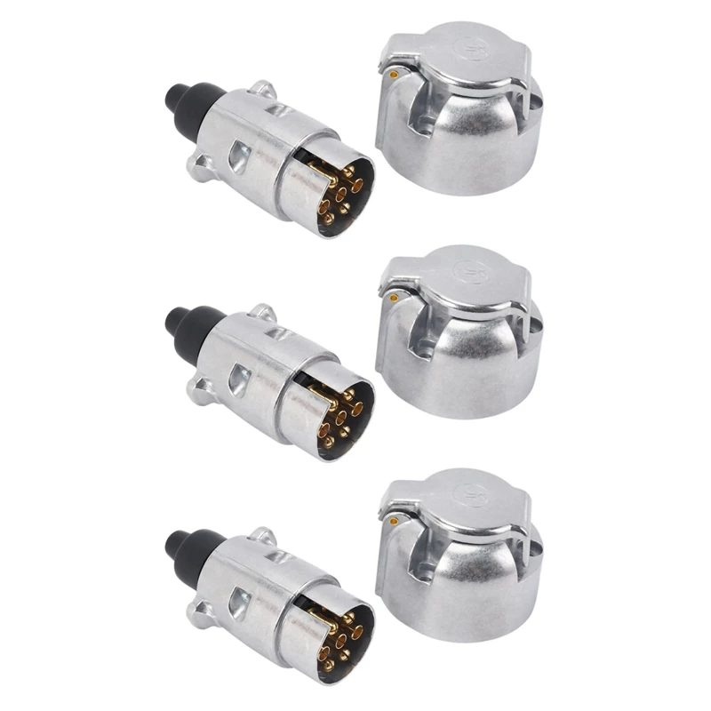 

6X Trailer Accessories- 7 Pin Trailer Plug 12V Rv Sockets Towbar Towing 7Pin Metal Trailer Connectors