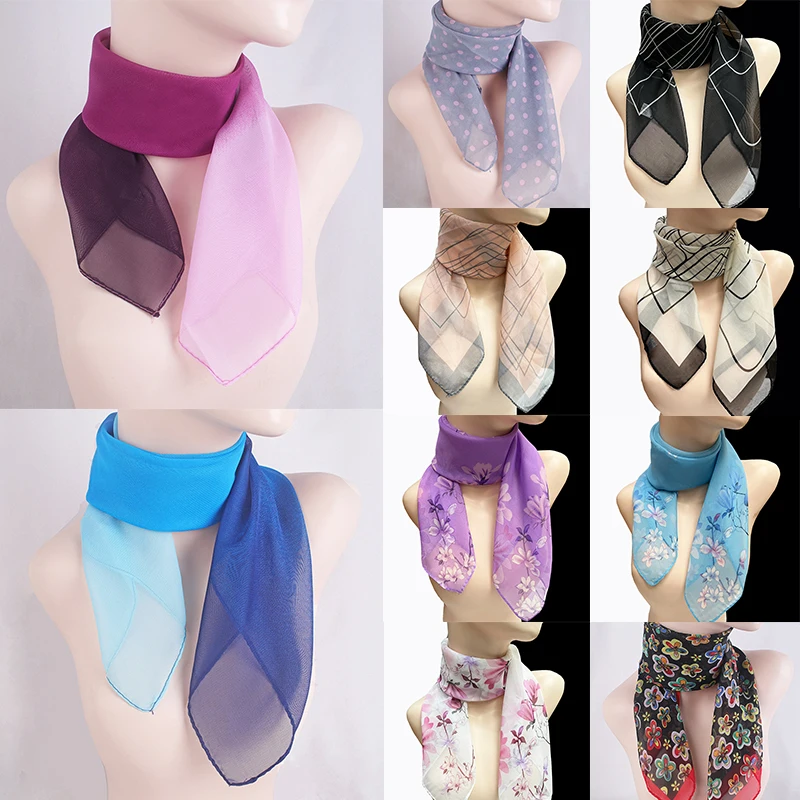 

65*65cm Square Chiffon Scarf Foulard Flower Print Small Neck Scarves Lady Hair Band Women Kerchief Bandana Shawl