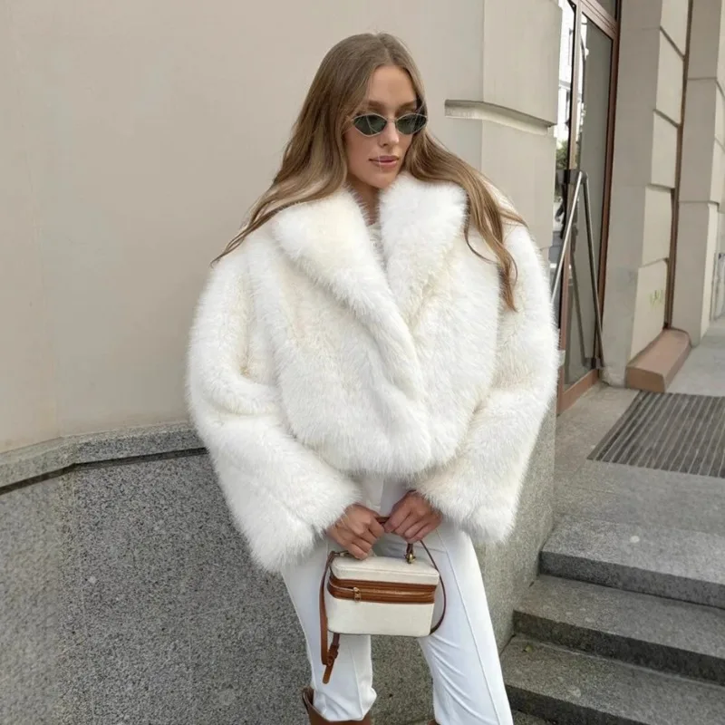 

Tuularose женское элегантное пальто из искусственного меха теплое пушистое свободное пальто с длинными рукавами с лацканами зимняя модная уличная женская верхняя одежда мех