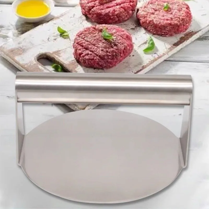 Prensa de hamburguesas de acero inoxidable con mango, molde Circular para prensa de carne, herramienta de prensado de hamburguesas, accesorios de cocina para el hogar