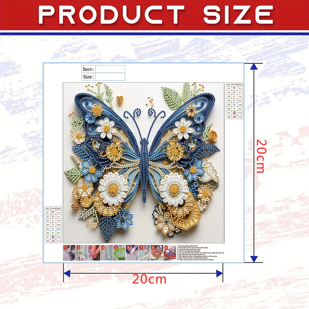 20 * 20CM DIY 5D Diamond Painted Butterfly Cross Embroidery Set with Partial Irregular Embroidery Mosaic Art Home Decoration