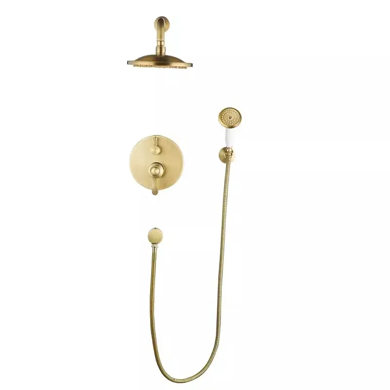 

Antique Bronze Brass Bathroom Shower Faucet Valve Faucet Set With Round Shower Head Bathroom Wall Shower Kit