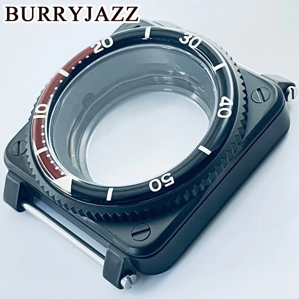 BURRYJAZZ 42 مللي متر SKX007 حافظة ساعة مربعة NH35 حالات تناسب NH35 NH36 7S26 4R حركة Seiko SKX007 الطيارين قمرة القيادة استبدال الرجال