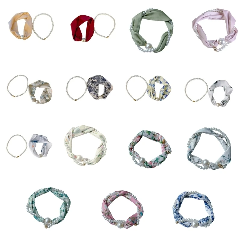 Pearls Decorative Pendant Scarf Suit Thin Female Elegant Scarves Unique Scarf Evening Party Accessory