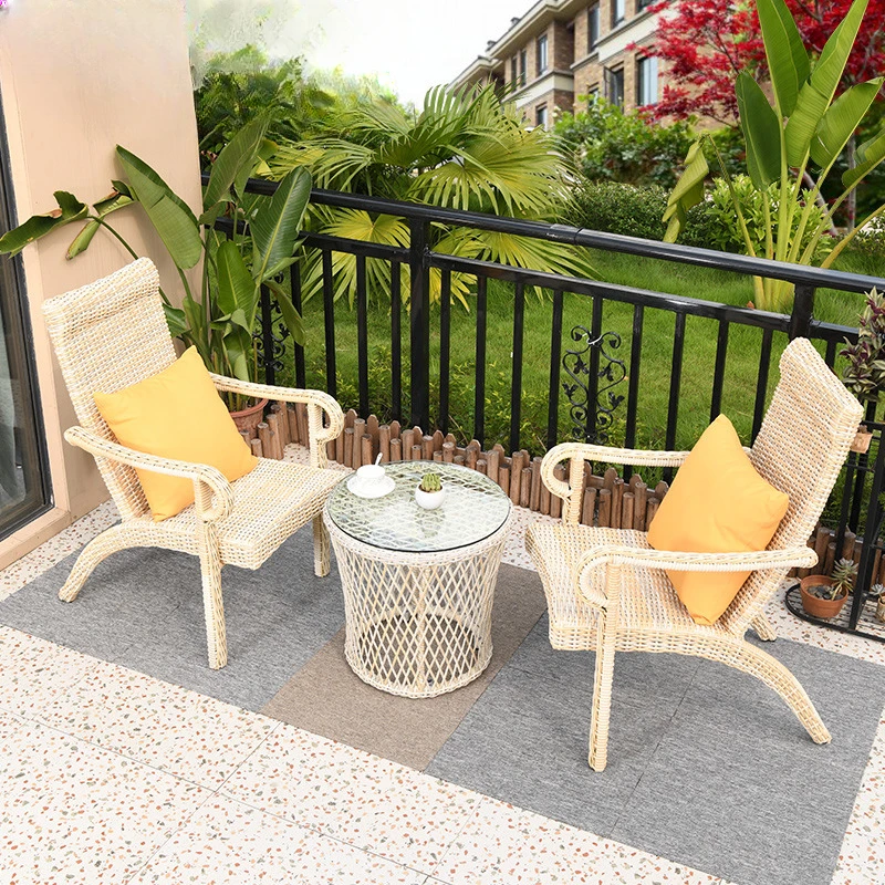 

waterproof and sunscreen outdoor patio garden chair small coffee table rattan yard three-piece set