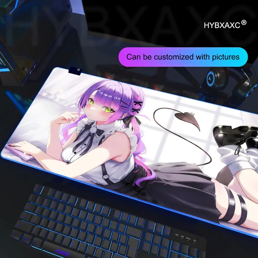 

Hololive Tokoyami Towa Коврик для мыши RGB Игровой коврик для мыши Настольный коврик HD Gamer Большой светодиодный светильник XXL Коврики для мыши ПК Компьютерный ковер