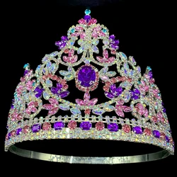 Luxury Miss Universe Big Crown Wedding Lotus Crystal Bride Headdress Adjustable Tiara Jewelry