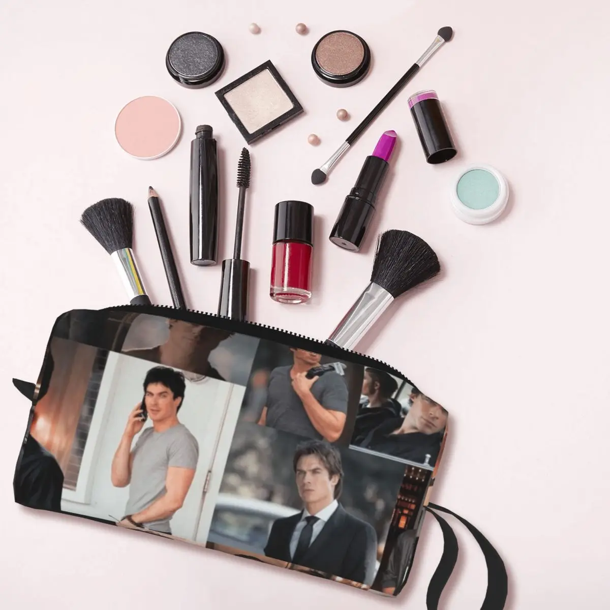 Damon Salvatore The Vampire Diaries TV Show Travel Cosmetic Bag Stefan Salvatore Toiletry Makeup Organizer Lady Beauty Storag