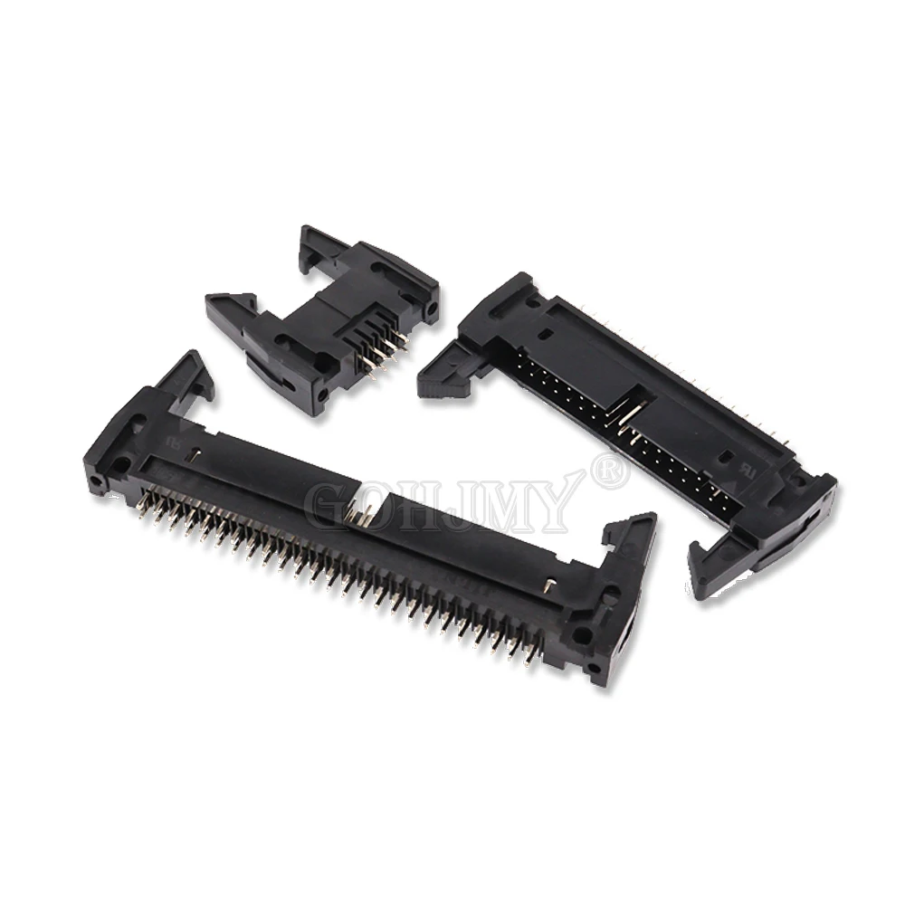 5PCS 2.54mm Pitch DC2 10/14/16/20/26/30/34/40/50 Pin Right angle Hook Horn Socket Connector For Flat Ribbon Cable IDC Socket New