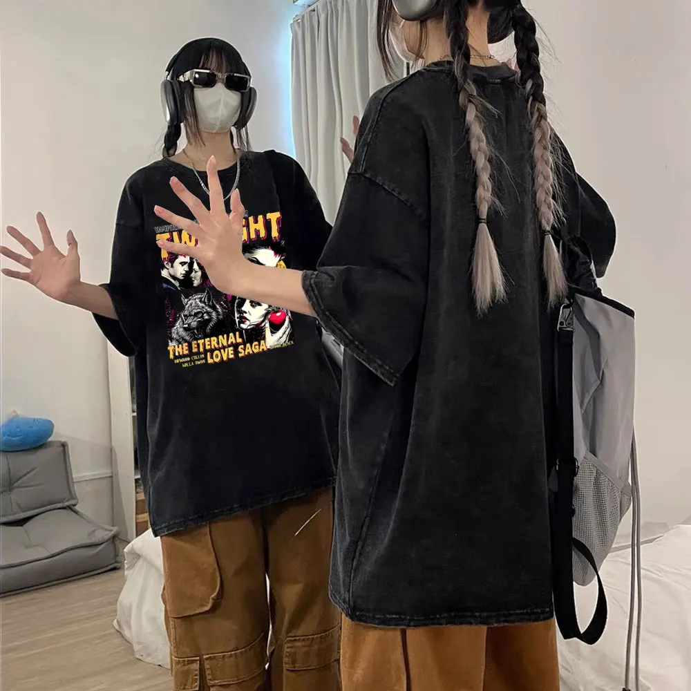 

Washed Vintage Twilight Vampire Robert Pattinson Bella T-shirt Wolf Jacob Black T Shirts Edward Cullen T-shirts Male Streetwear