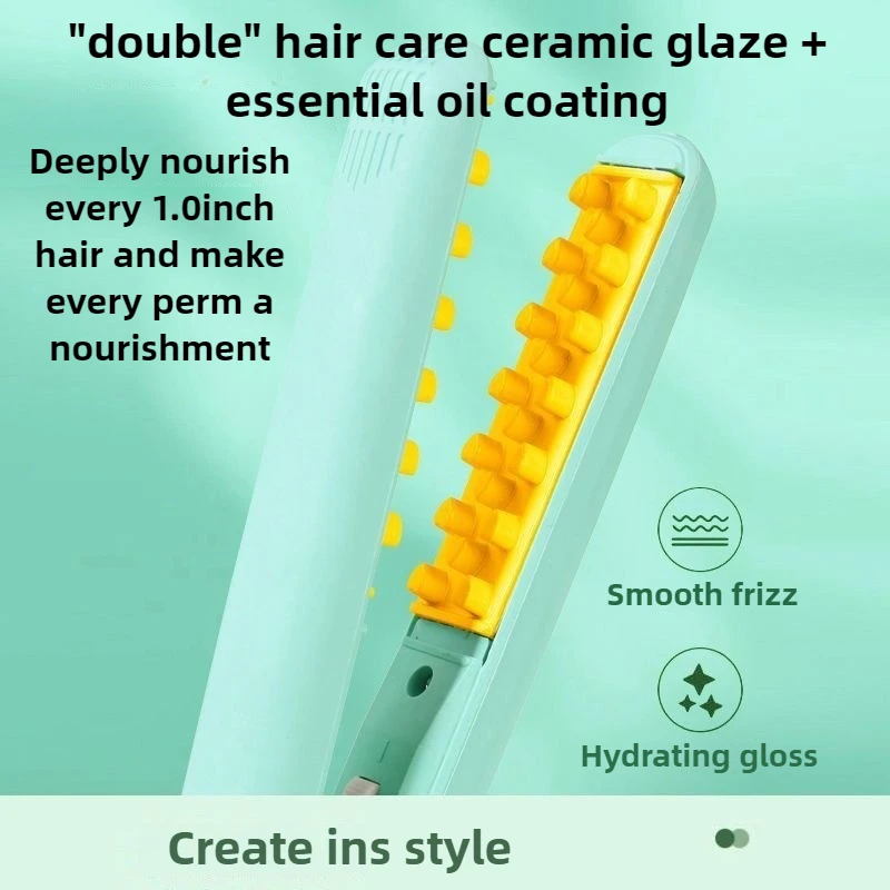 Cepillos eléctricos para el cabello de 220V, cepillo alisador de pelo Airwrap, Mini cepillos eléctricos de cerámica para el cuidado del cabello con Clip a cuadros esponjoso