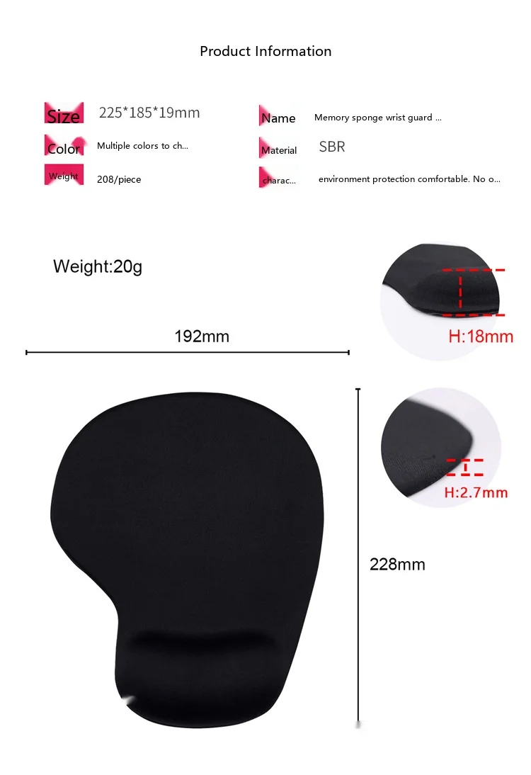 Ultra Dünne SBR Handgelenkauflage Mauspad Leichtgewicht Schwarz Ergonomisch Rutschfeste Schreibtischunterlage Büro Gaming – Detail 2