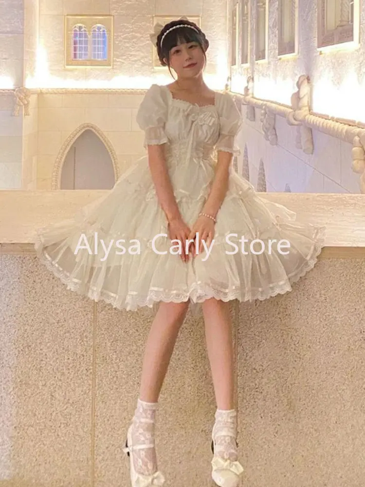 Süße Fee Lolita Kleid Frauen Bogen Rüschen Party Prinzessin Kleid weiblich Sommer lässig elegant koreanisches Kleid Kurzarm y2k