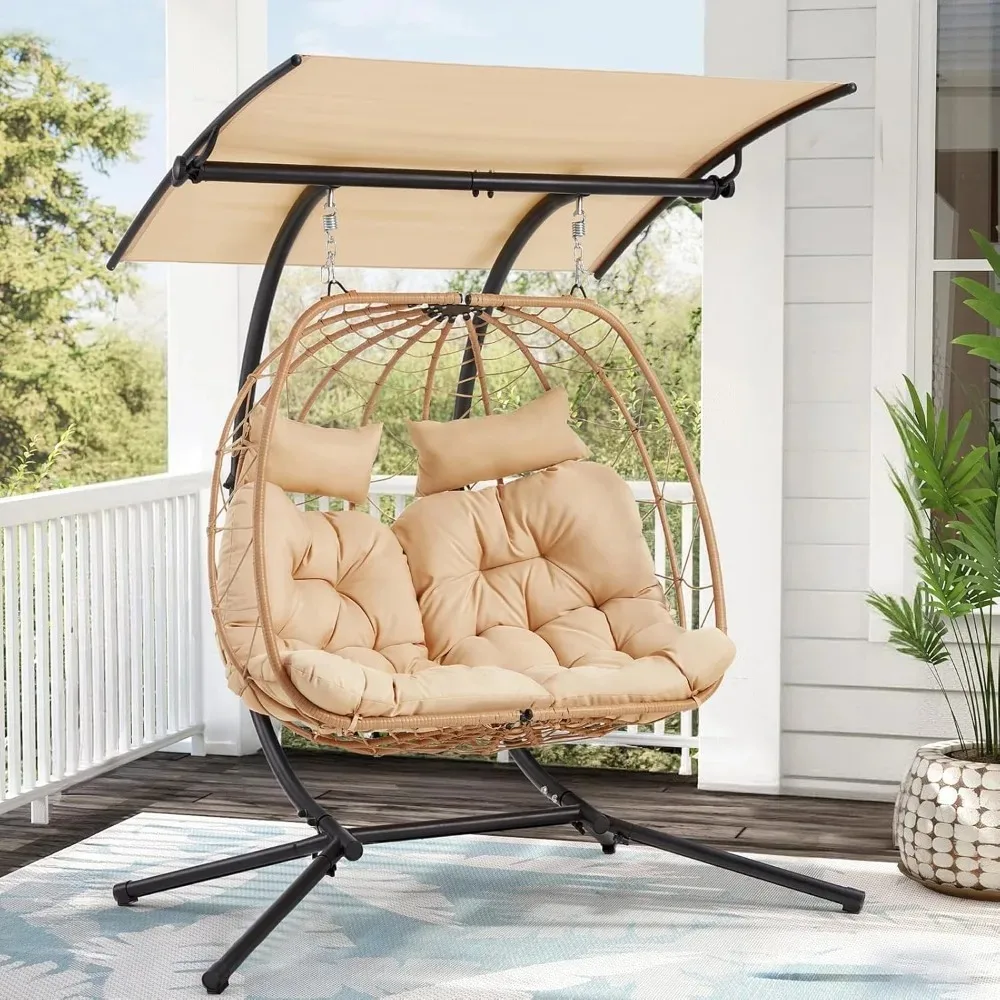 

Oversized Double Egg Chair with Adjustable Canopy, Patio Hanging Chair, Hammock Chair with Cushion Basket Hammock Nest Chair
