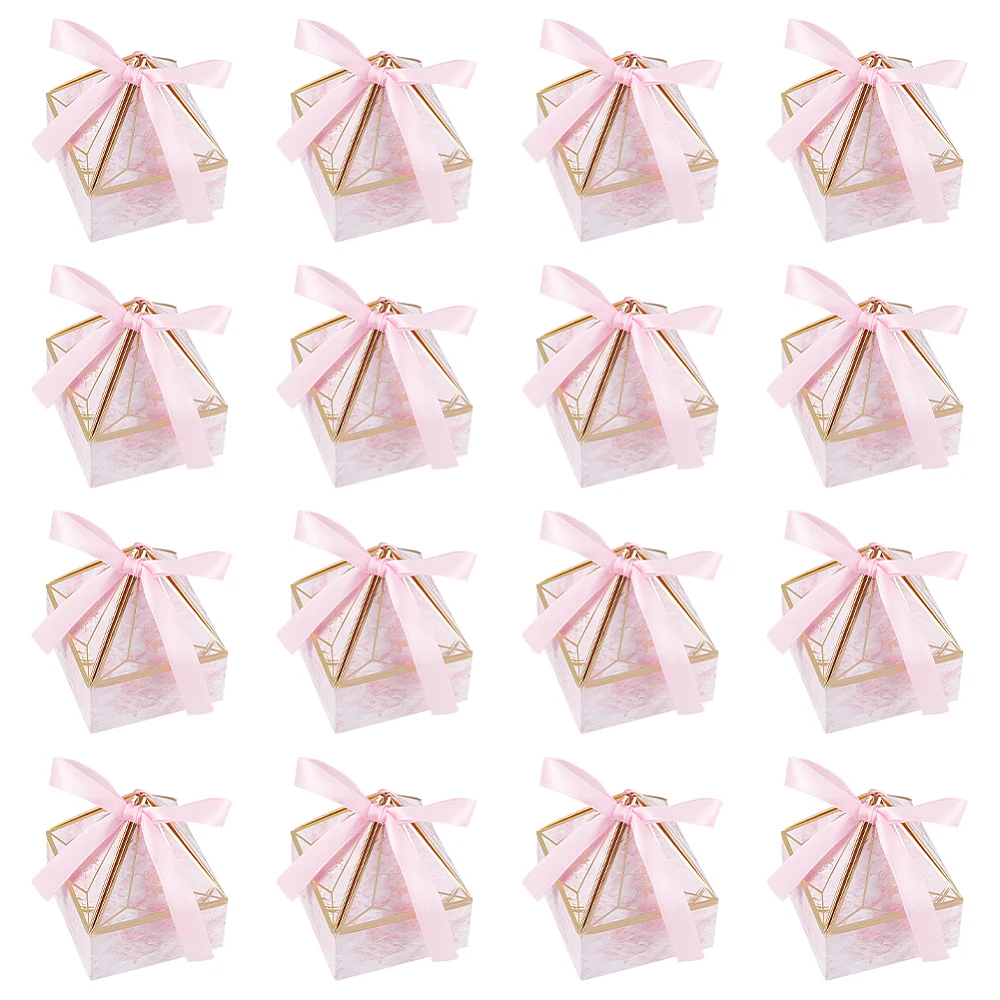 60pcs Pink Wedding Gift Box Shape Box with Bow Ribbon Shape Box for Wedding Bridal Party Birthday Party Decoration
