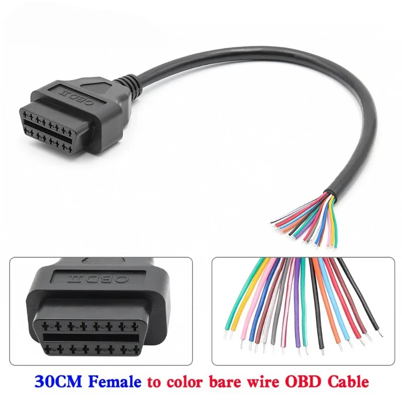 

Удлинительный кабель OBD2 «папа-мама», 16-цветный кодированный, голый, с проводом, 30 см, 16-контактный кабель, автомобильное устройство для модификации «сделай сам», тестирование