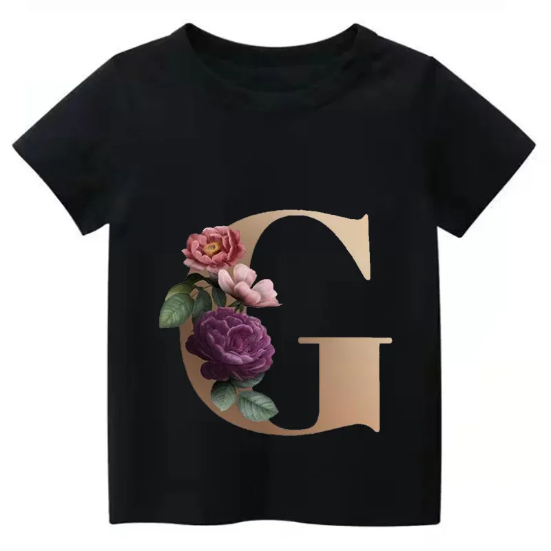 Explosive Hot Selling English Letters Flower Print Children Girls Boys Children's Round Neck T-shirt Harajuku Pro Choice Tops