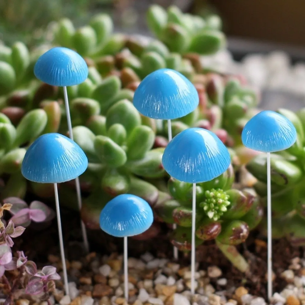 6PCS/SET Resin Simulated Mushroom Stakes Weatherproof Creative Mushroom Bonsai Decoration Miniature Mini Mushroom Ornament